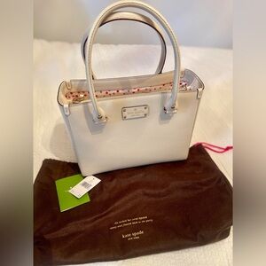 Kate Spade WELLESLEY QUINN Ivory SATCHEL TOTE w/Pink Polka Dot Interior